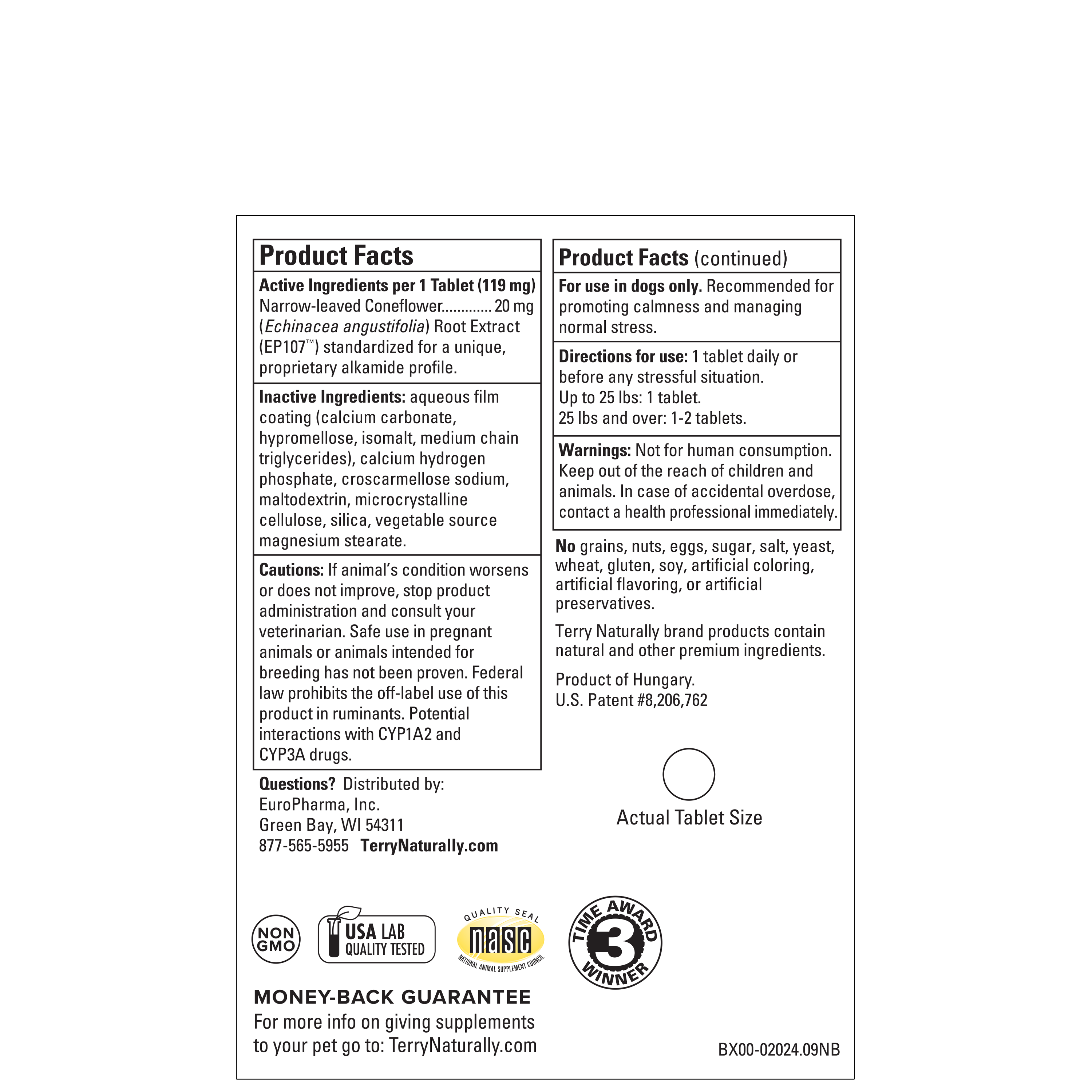 Calming Formula™ product facts label on supplement box panel