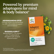 Adaptra® Ashwagandha & Rhodiola supplement box with orange and white label