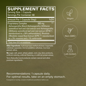 Adaptra® Supplement Facts panel with vegan and Non-GMO icons