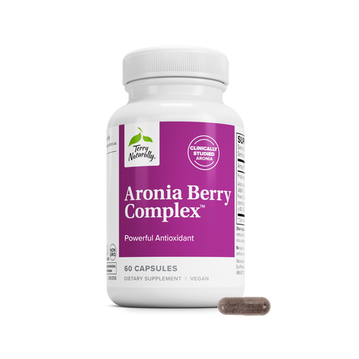 Aronia Berry Complex supplement bottle with purple label and 60 capsules