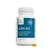 Dietary supplement bottle with white cap and teal label, 60 softgels