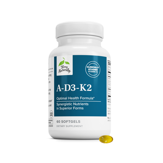 Dietary supplement bottle with white cap and teal label, 60 softgels
