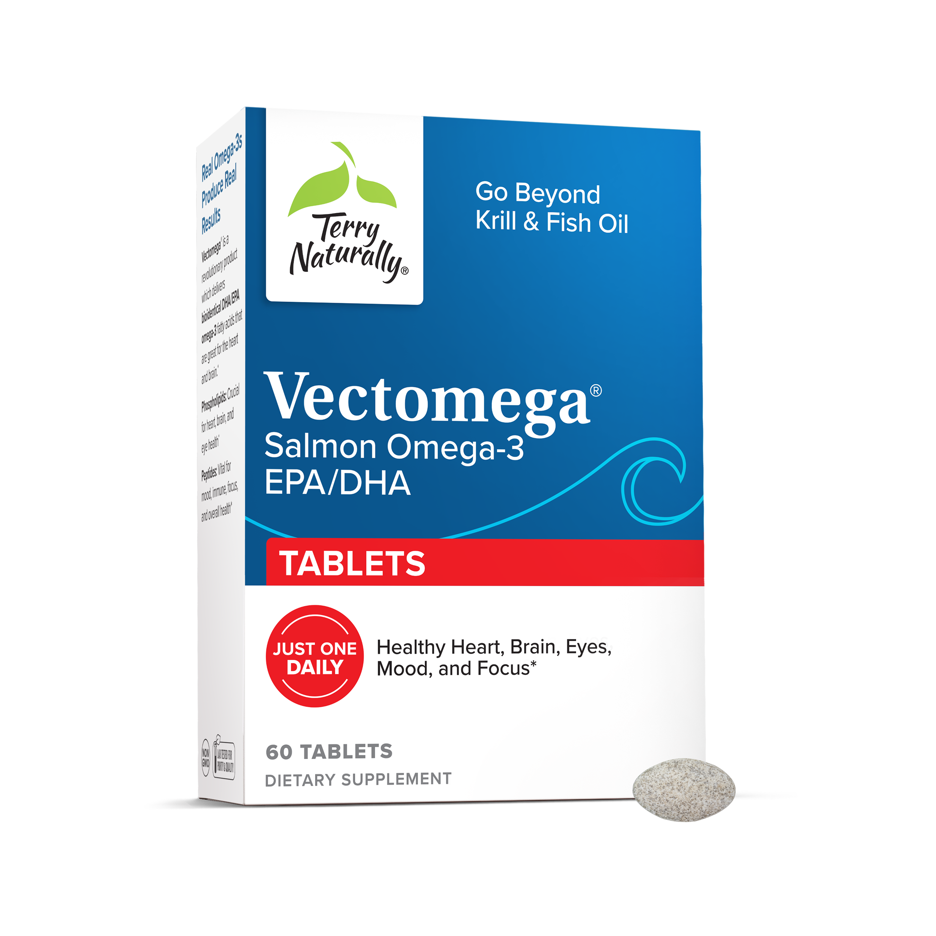 Vectomega® salmon omega-3 EPA/DHA tablets supplement box, 60 count