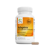 Adaptra® ashwagandha & rhodiola supplement bottle, 60 capsules, with capsule