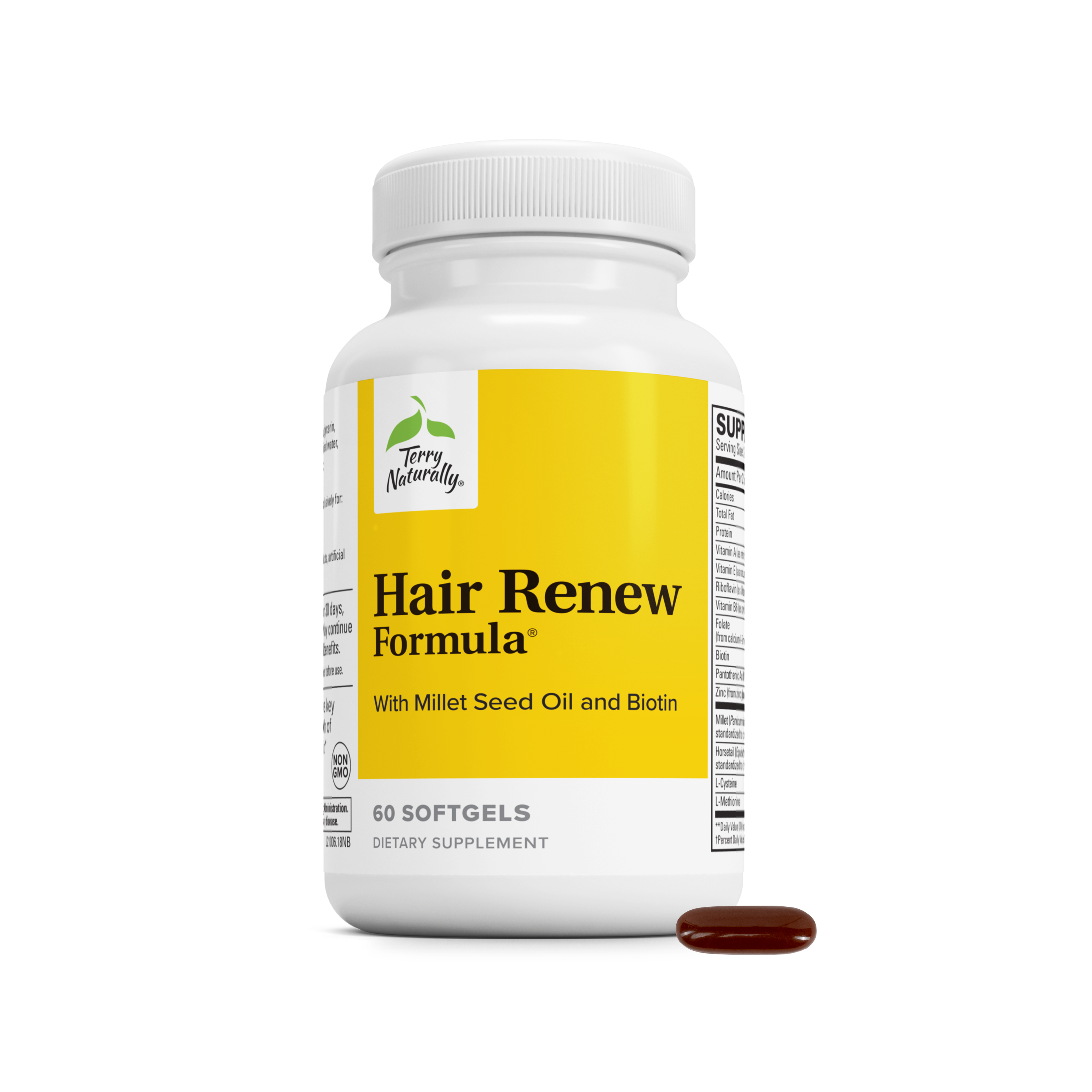 Hair Renew Formula® hair supplement softgel bottle, 60 count, with label