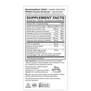 Supplement facts label panel for vegan acne supplement capsules