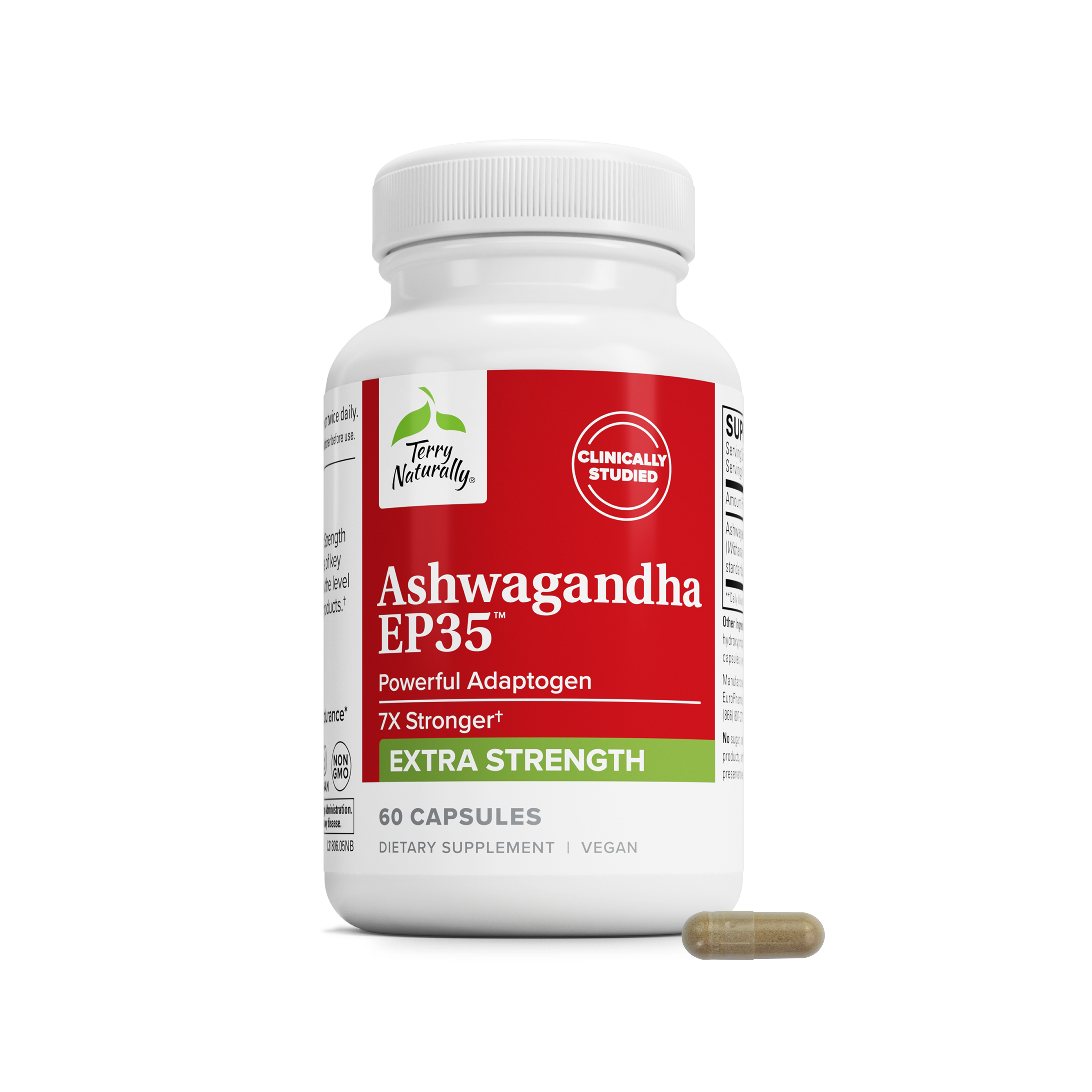 Ashwagandha EP35 powerful adaptogen bottle and pill