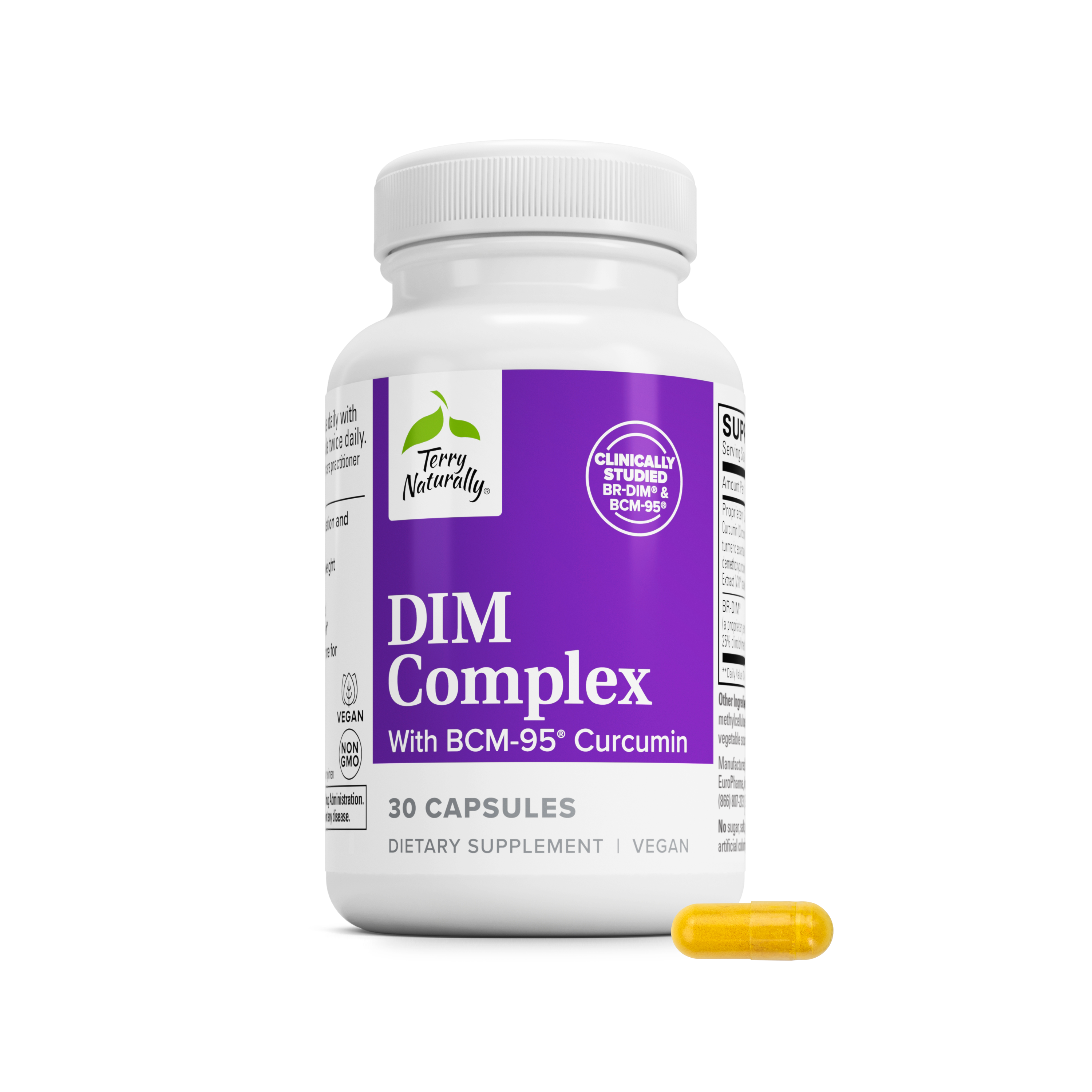 DIM Complex dietary supplement bottle with white cap and purple label