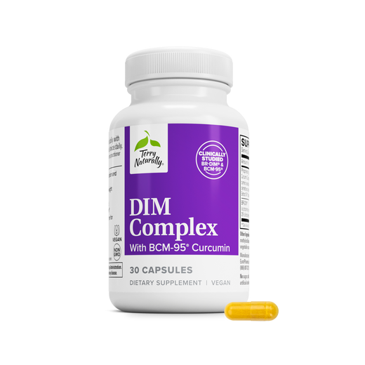 DIM Complex dietary supplement bottle with white cap and purple label