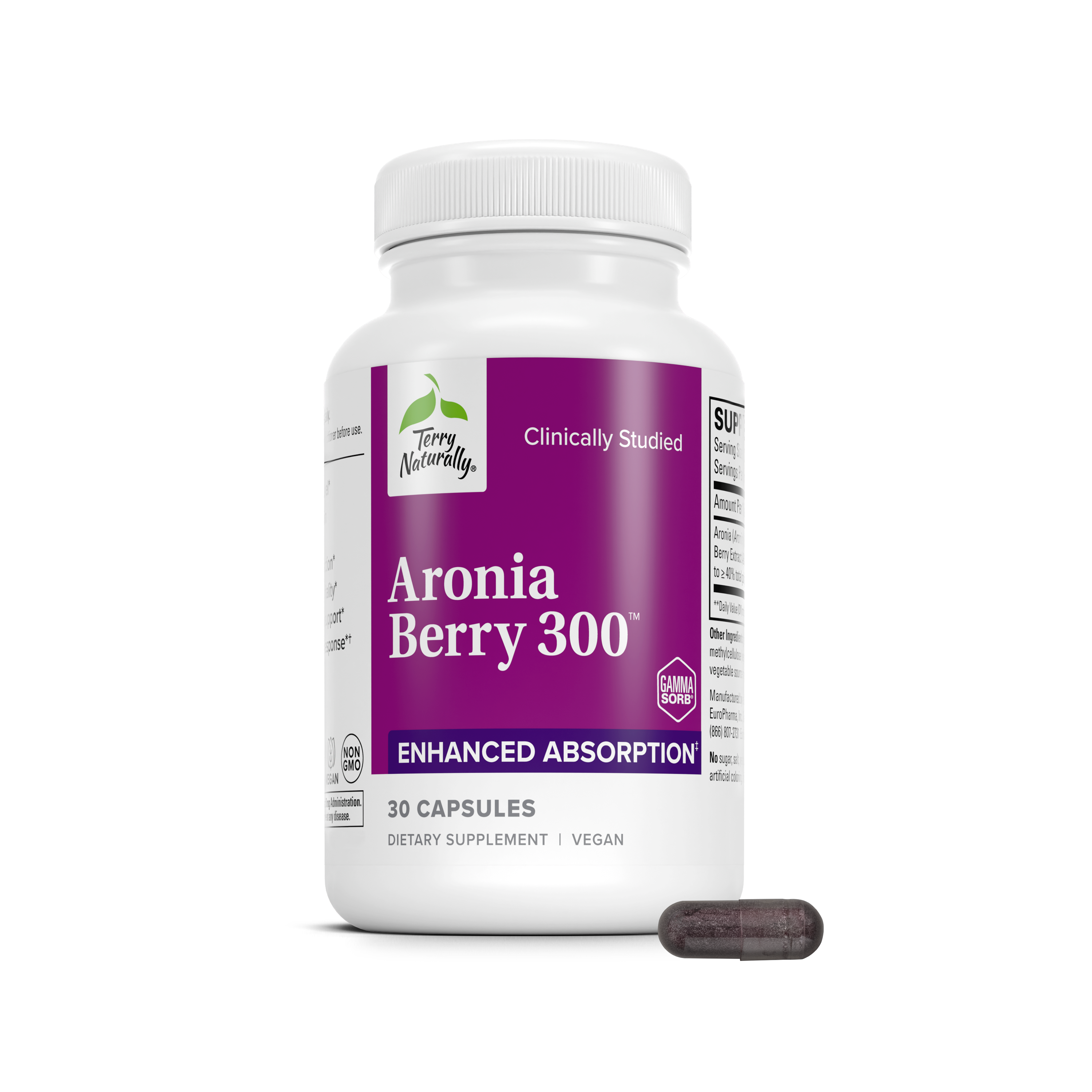 Aronia Berry 300 supplement bottle with white cap; 30 capsules label