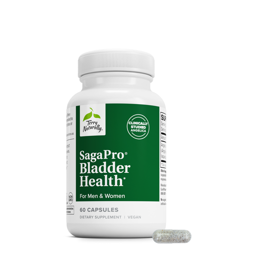 Bladder health supplement bottle with green label, 60 capsules