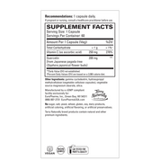 Quercetin and Vitamin C supplement label, serving size 1 capsule, 60 servings, vegan