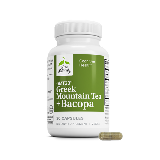 GMT23 Greek Mountain Tea + Bacopa supplement bottle with 30 capsules