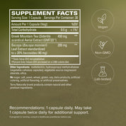 Supplement Facts label for Greek Mountain Tea + Bacopa 30 capsules