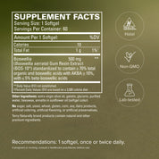 Supplement facts label for boswellia 500 extra strength softgels; 1 softgel, 60 servings