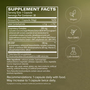 Supplement facts label for vegan capsules, showing serving size and ingredients