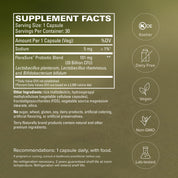 FloraSure® Probiotic supplement facts and dietary feature icons