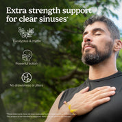 SinuCare™ Extra Strength softgel supplement support, person touching throat