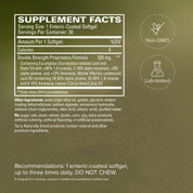 SinuCare™ Supplement Facts label for enteric-coated softgels, 30 servings