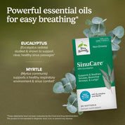 Non-drowsy softgels bottle with eucalyptus and myrtle leaf illustrations