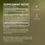 Supplement facts panel for softgels with serving size and proprietary formula details