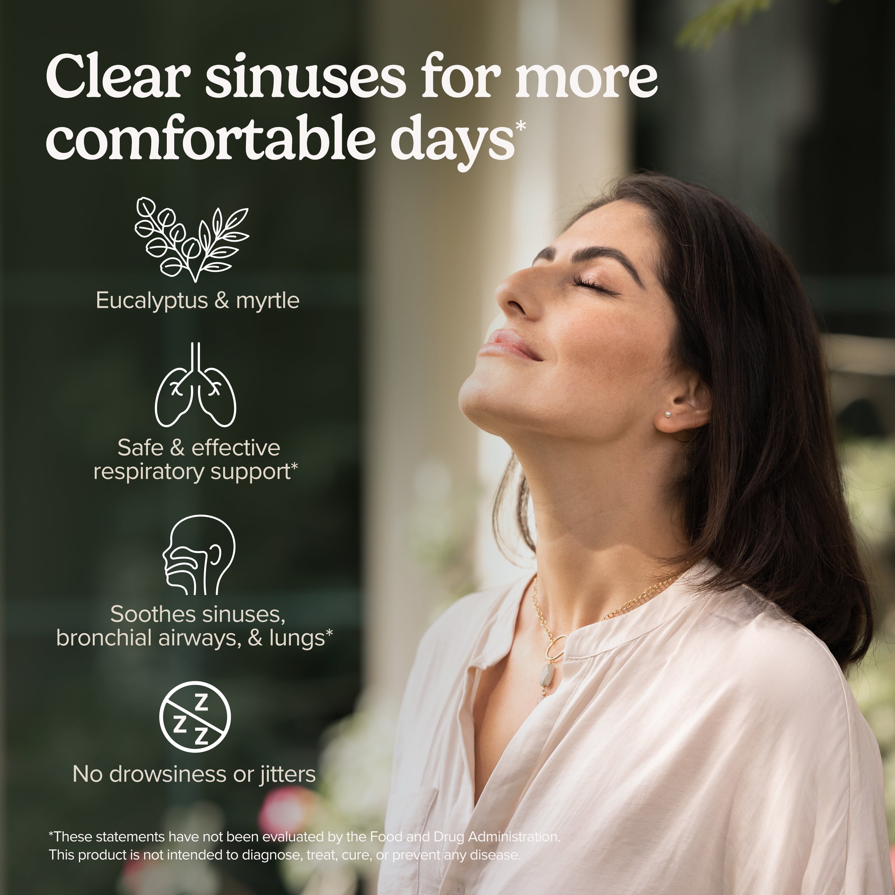 Woman with eucalyptus and myrtle respiratory-support icon set for softgels
