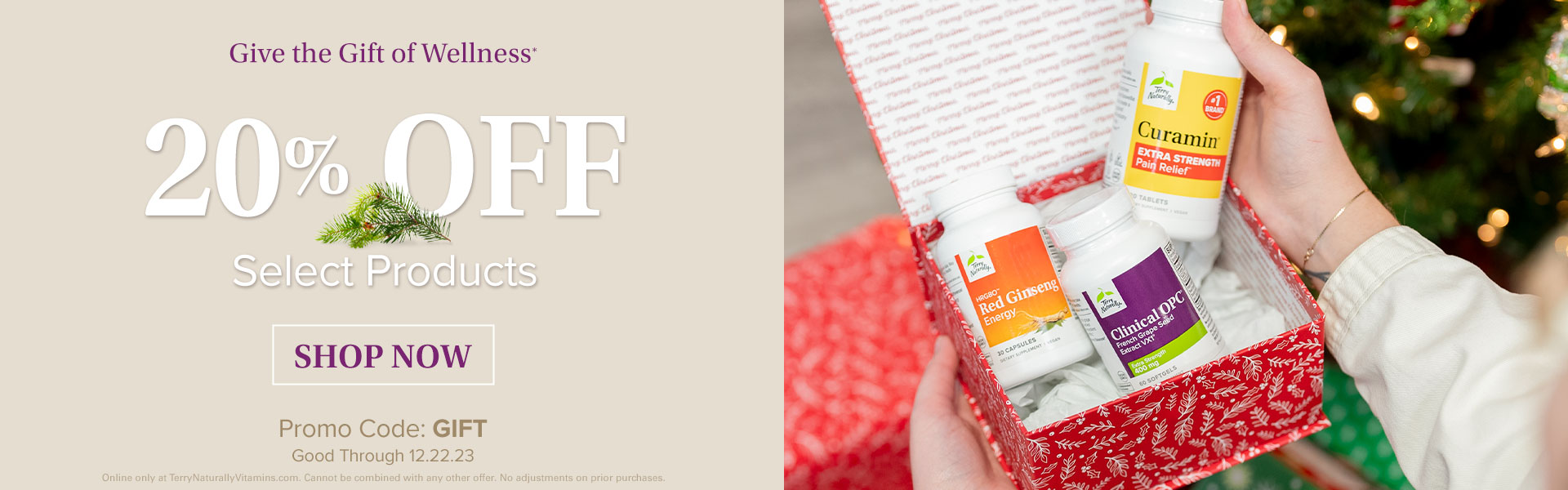 Give the Gift of Wellness • 20% OFF SELECT PRODUCTS • SHOP NOW • Promo Code: GIFT