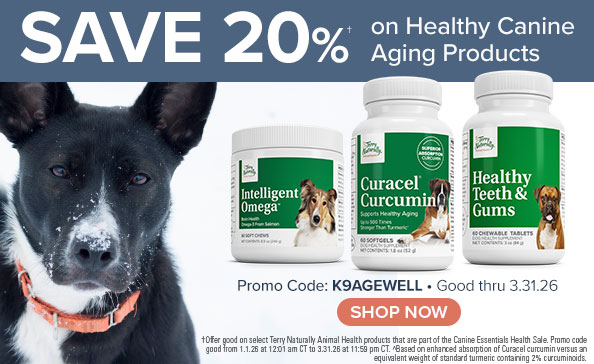 SAVE 20% on Healthy Canine Aging Products &bull; Promo Code: K9AGEWELL &bull; Good thru 3.31.26
